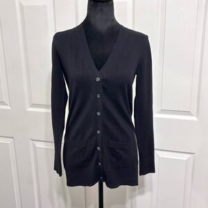 Old Navy Women's Long Black Knit Cardigan Sweater Front Pockets XS Rabbit Hair